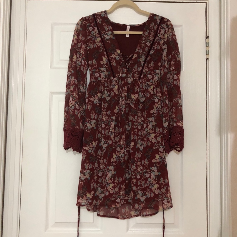 Boho red floral dress